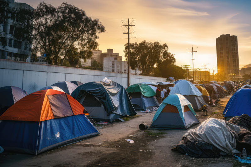 homeless encampment in city
