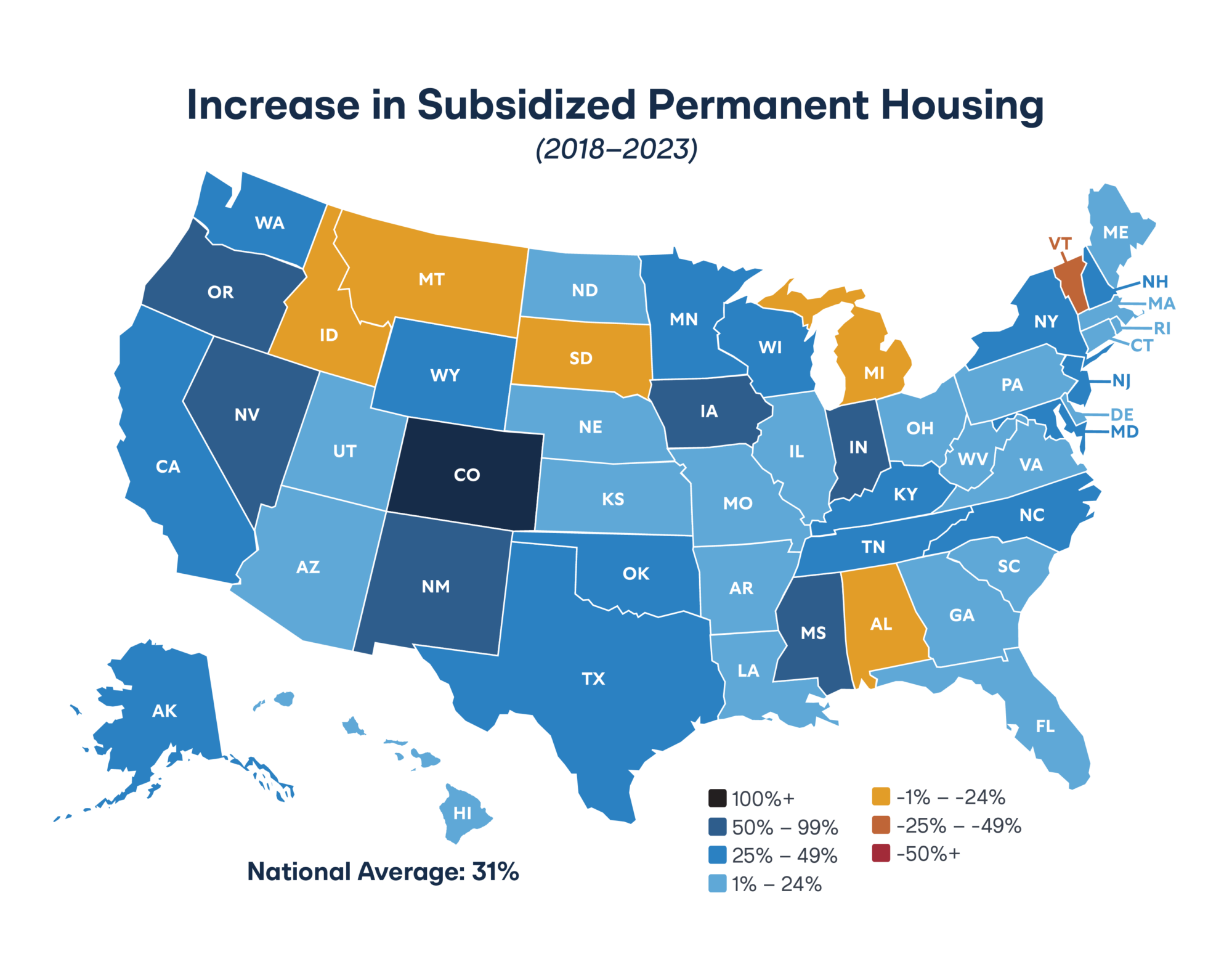 Map of increase in subsidized permanent housing