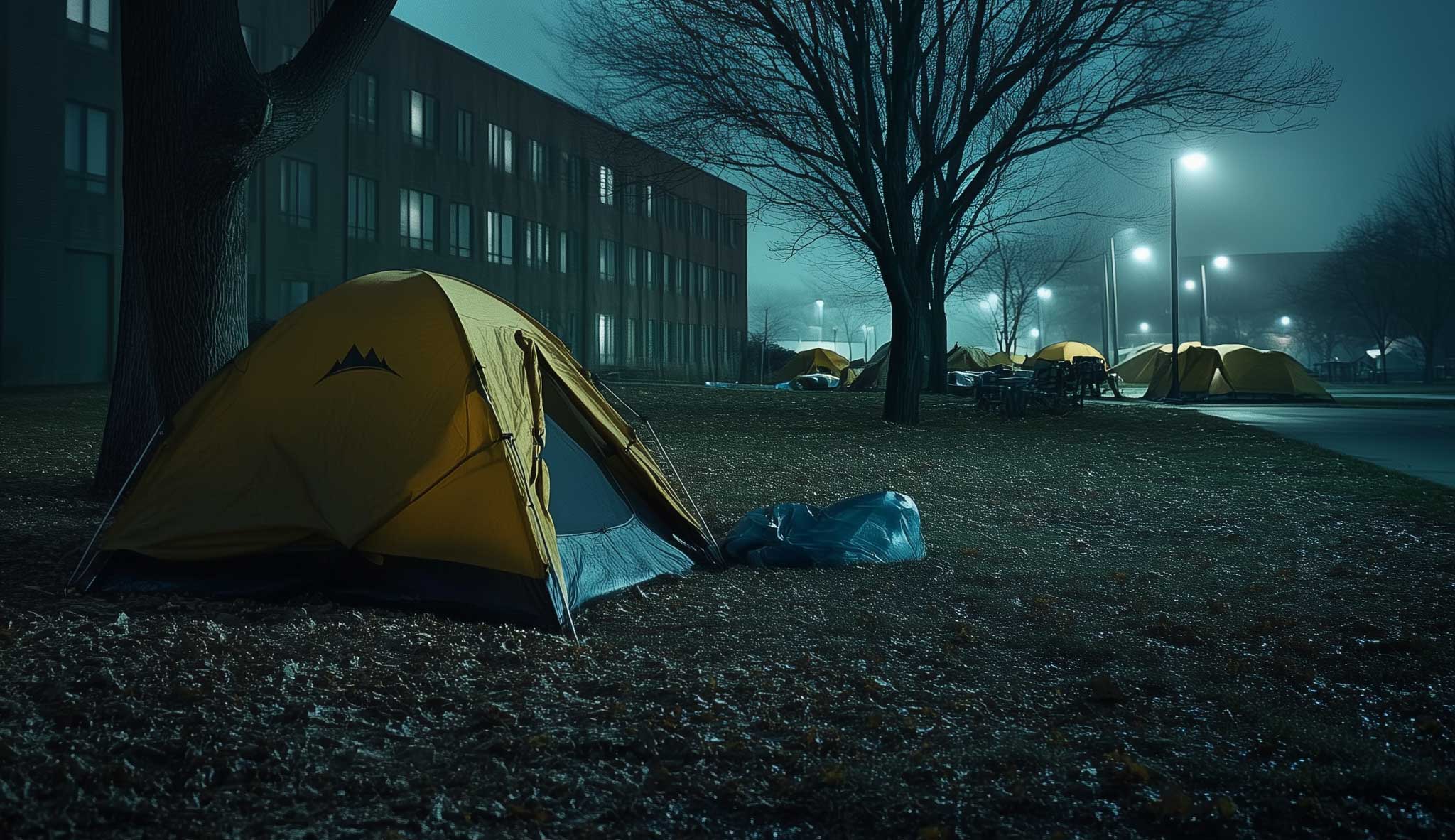 homeless tent near school