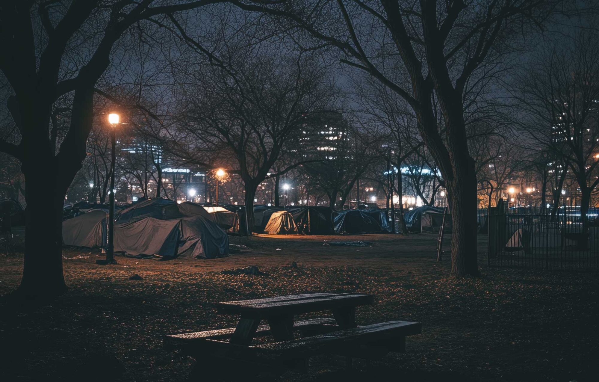 homeless tents near public park