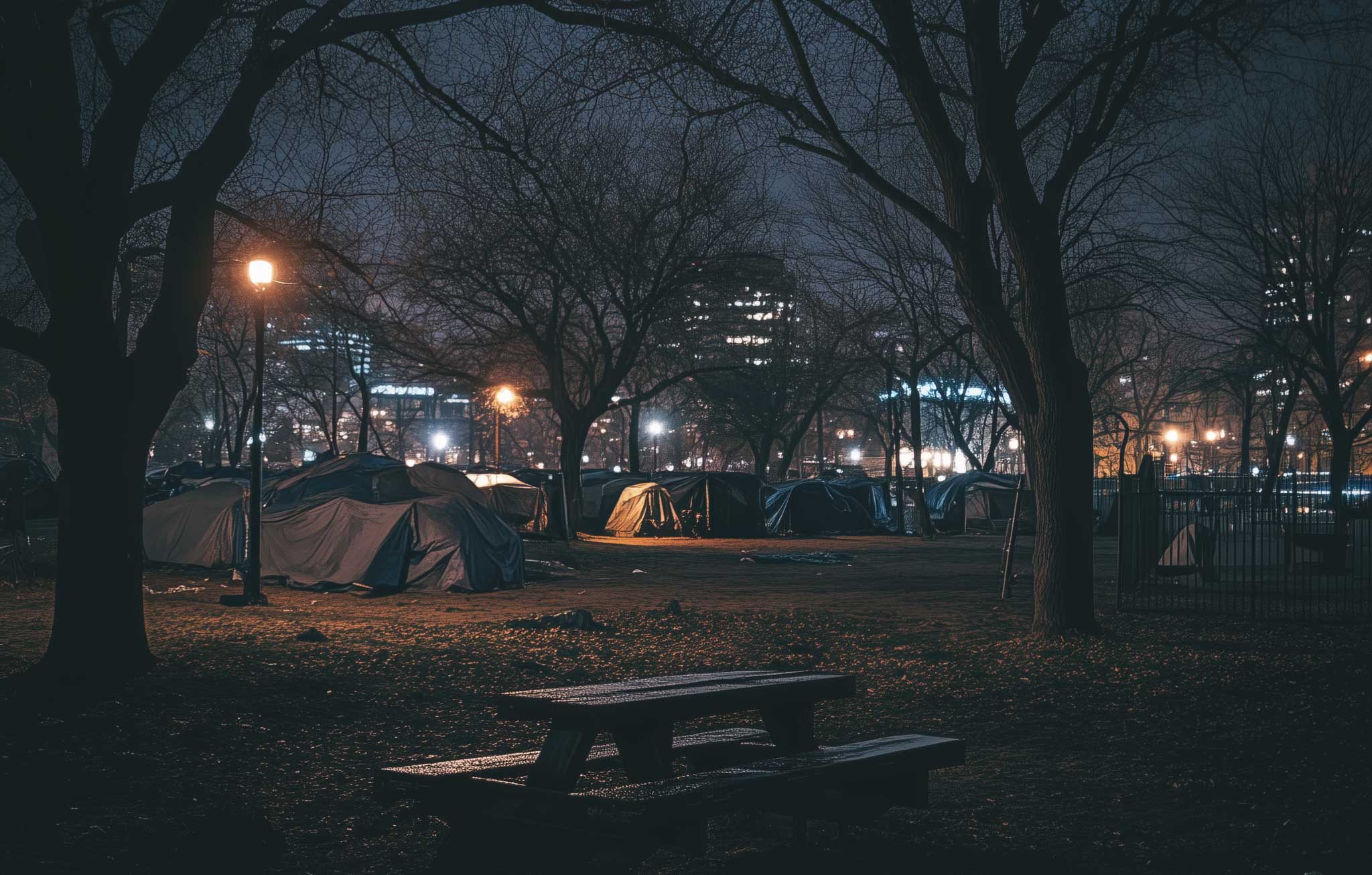 homeless tents near public park