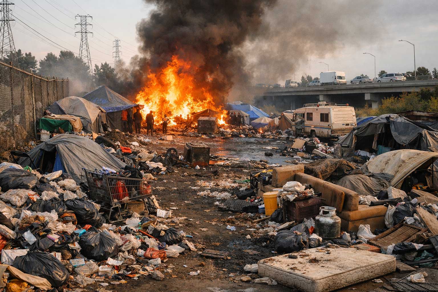 homeless encampment debris