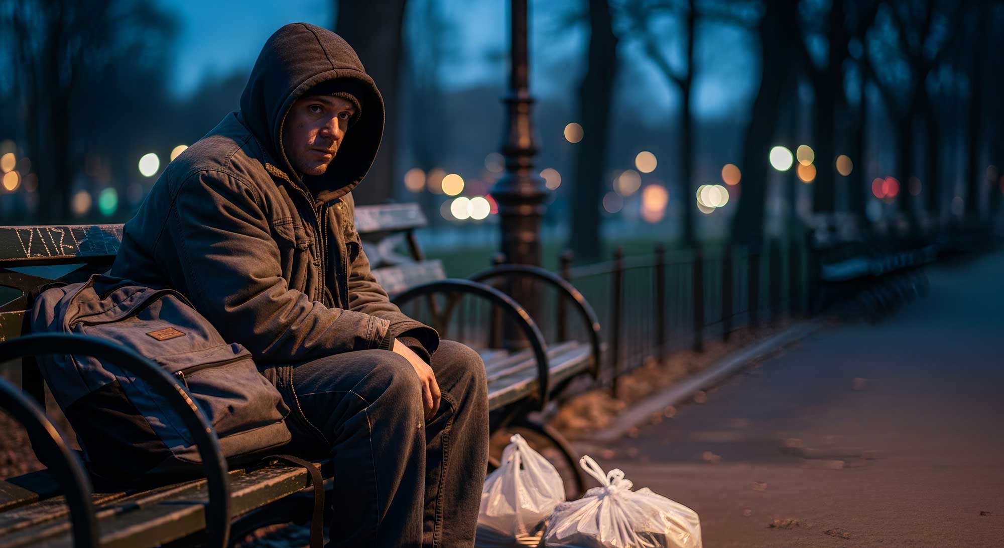 homeless RSO in park at dark
