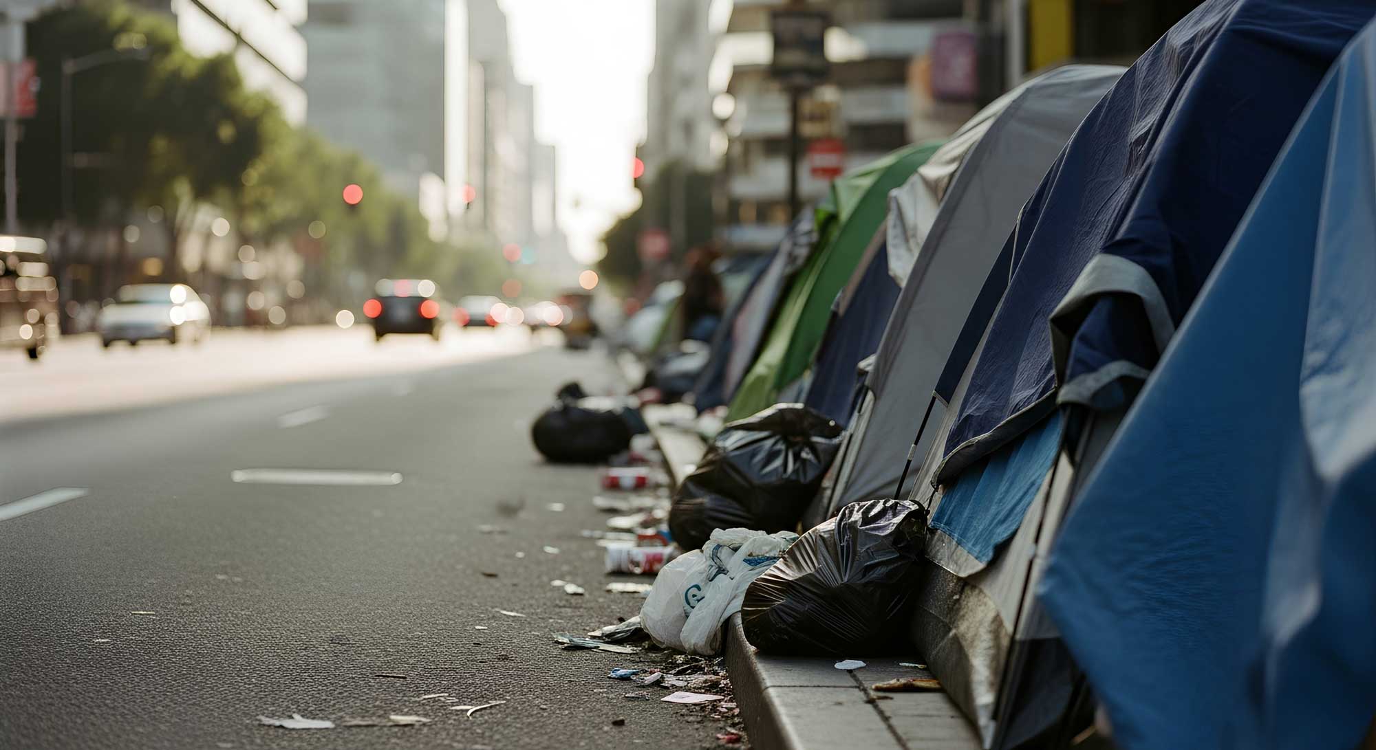 homeless tents on city street
