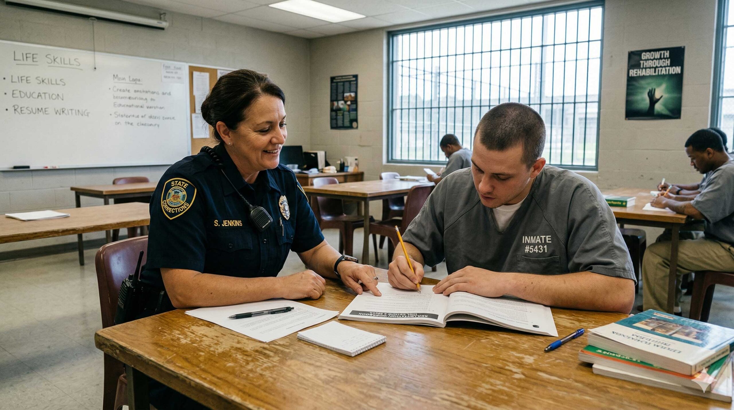 Corrections officer working with inmate