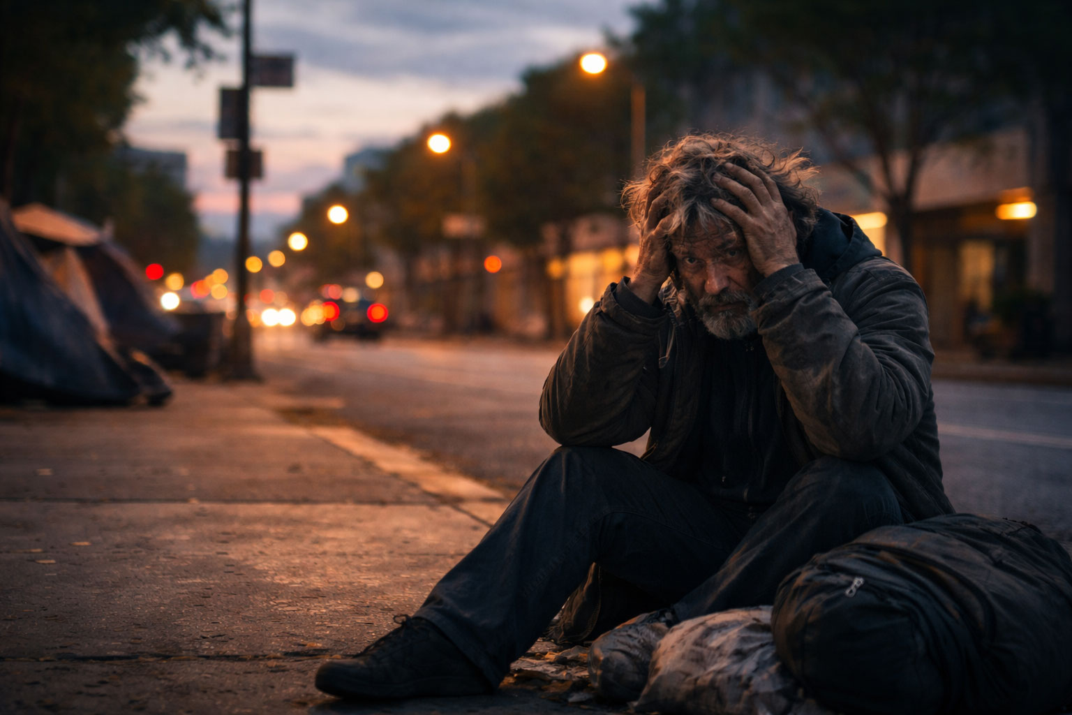 homeless man with mental illness on the street