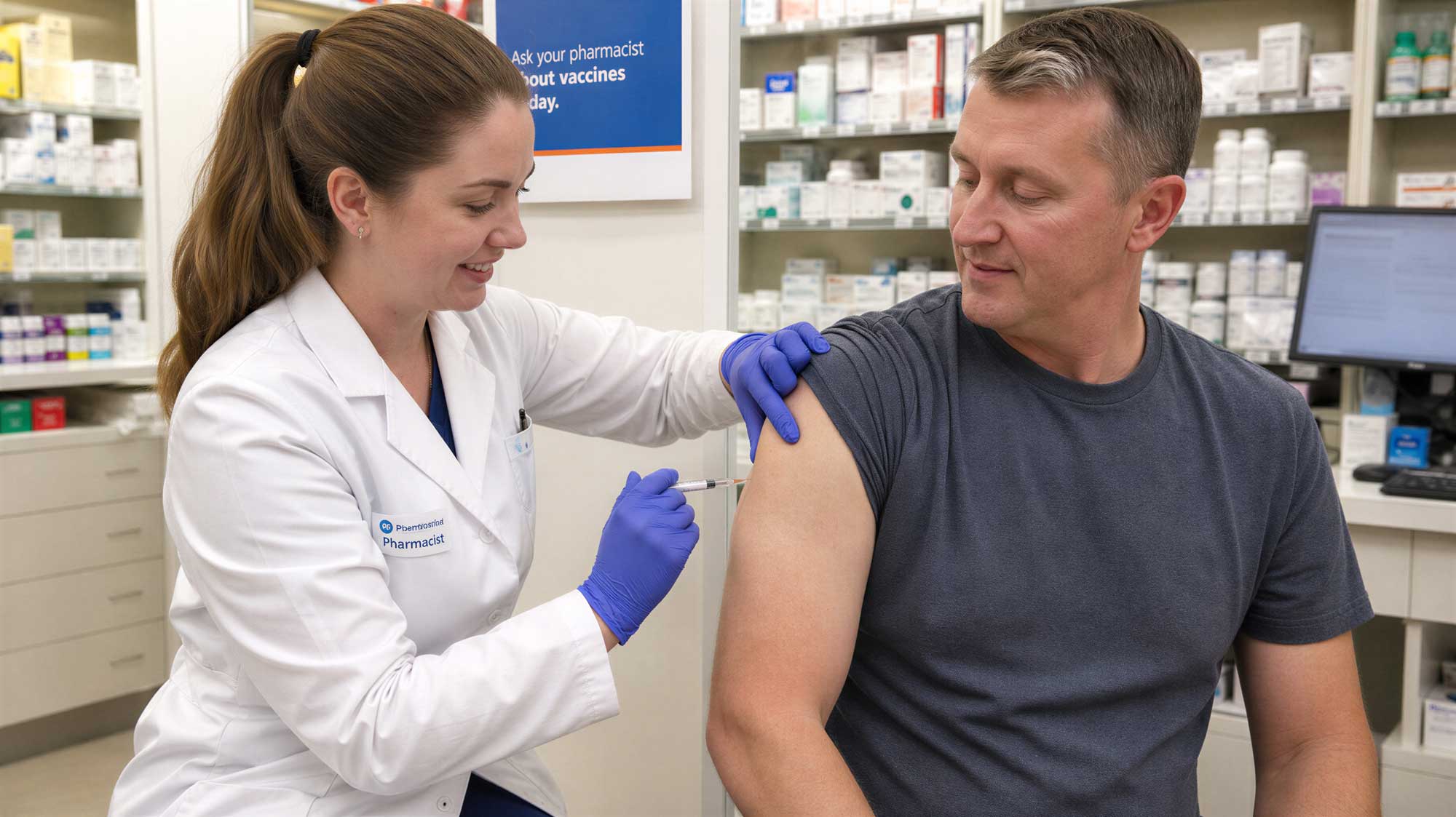 pharmacist giving vaccination